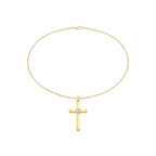 Gold Alpha Omega Cross Necklace with pale blue cabochon