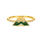 Gold Alpine Reliquary Ring with green mountain enamel and colorless diamonds