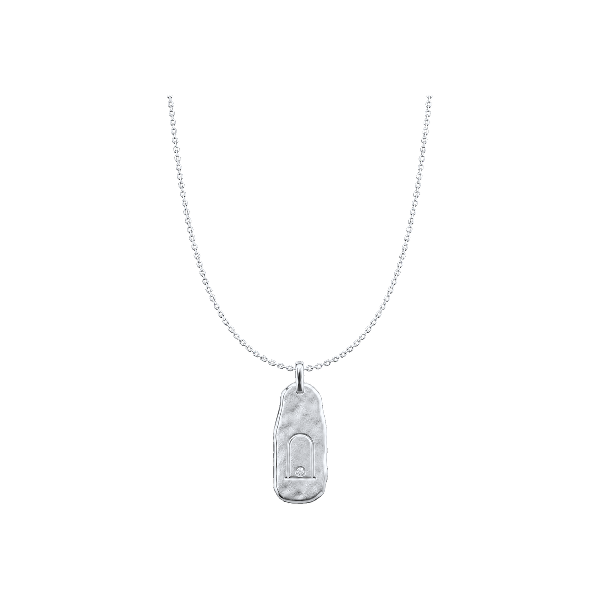Silver Archive Key Necklace with engraved doorway pendant and clear stone