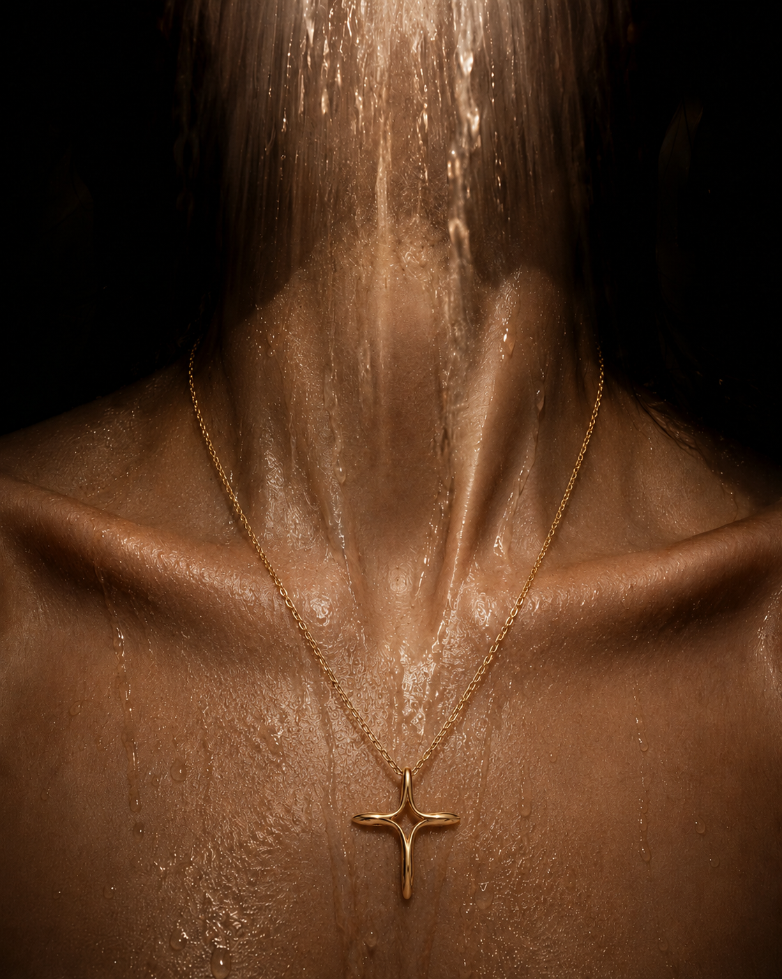 Archive Key Necklace worn beneath falling water