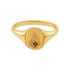 Gold Ash Signet Ring with softened crest and smoky stone