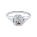 Silver Ash Signet Ring with softened crest and smoky stone