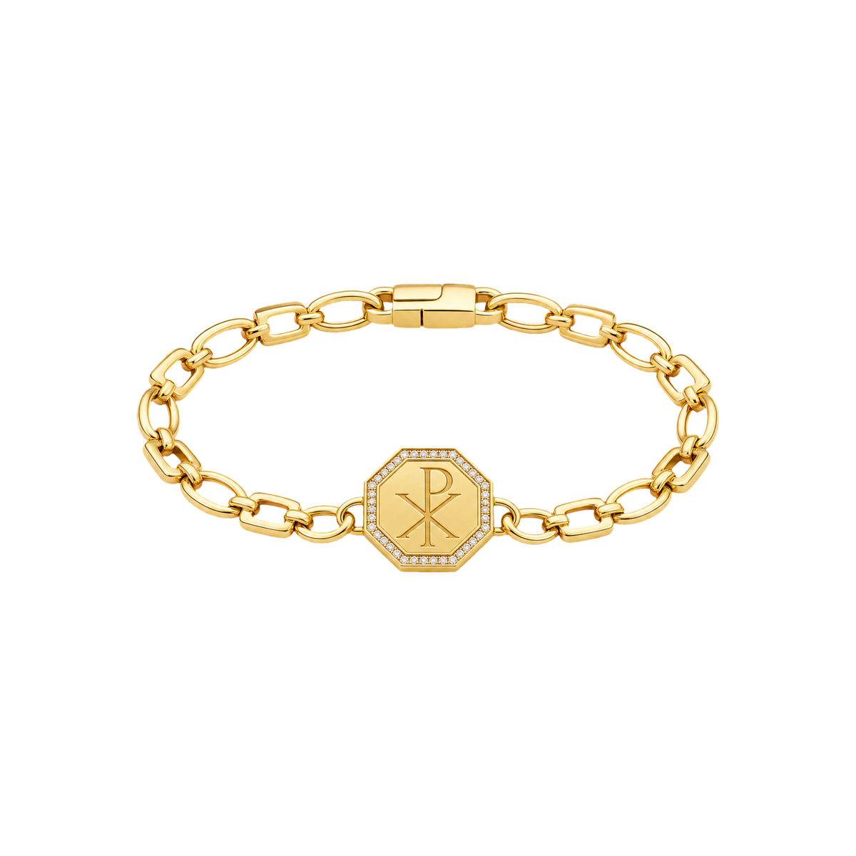 Gold Chrism Seal Bracelet with octagonal Chi-Rho medallion
