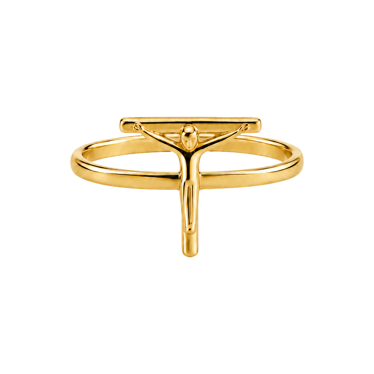 Gold Corpus Line Ring with minimal sculptural crucifix