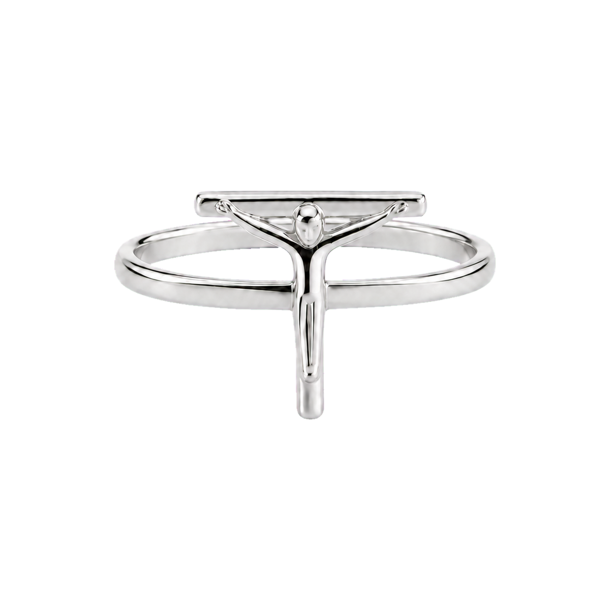 Silver Corpus Line Ring with minimal sculptural crucifix