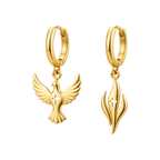 Pair of Gold Dove and Flame Huggies with cross details