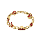 Gold Ember Reliquary Bracelet with red flame and mountain charms