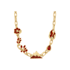 Gold Ember Reliquary Necklace with red flame and mountain charms