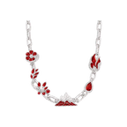 Silver Ember Reliquary Necklace with red rubies, red flame and colorless diamonds