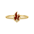 Gold Ember Reliquary Ring with red flame motif