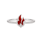 Silver Ember Reliquary Ring with red flame enamel and colorless diamonds