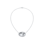 Silver Eternal Well Necklace with concave oval medallion and pale blue stone