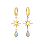 Pair of Gold Marian Star Drop Earrings with blue teardrops