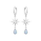 Pair of Silver Marian Star Drop Earrings with blue teardrops