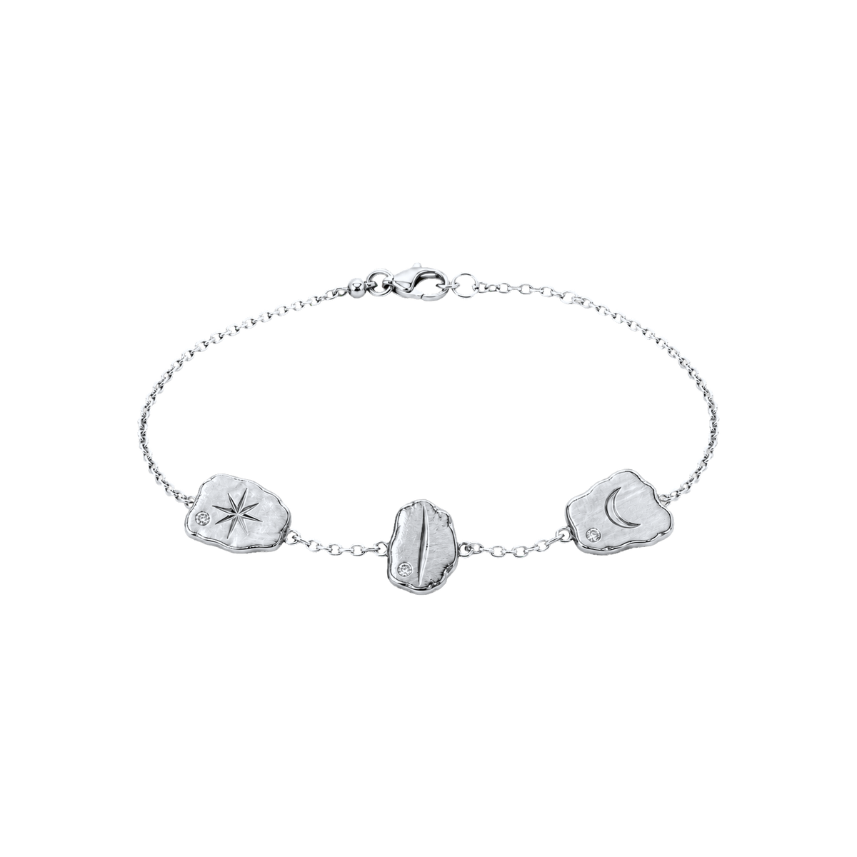 Silver Oracle Fragment Bracelet with three engraved tablet charms