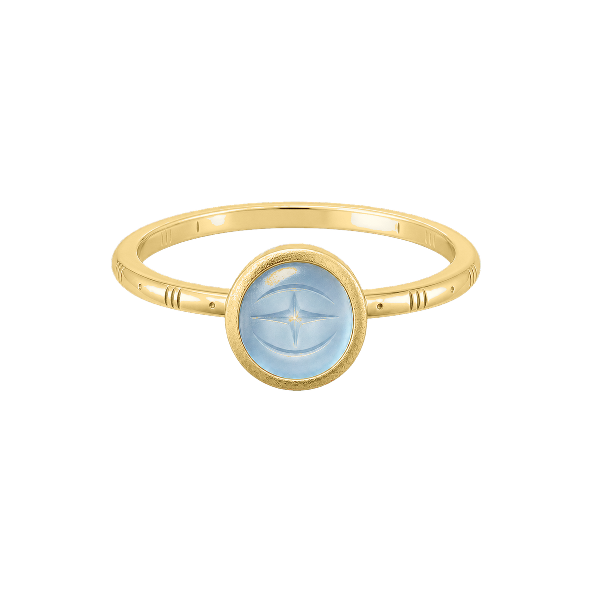 Gold Oracle Intaglio Ring with oval blue stone and engraved eye-star symbol