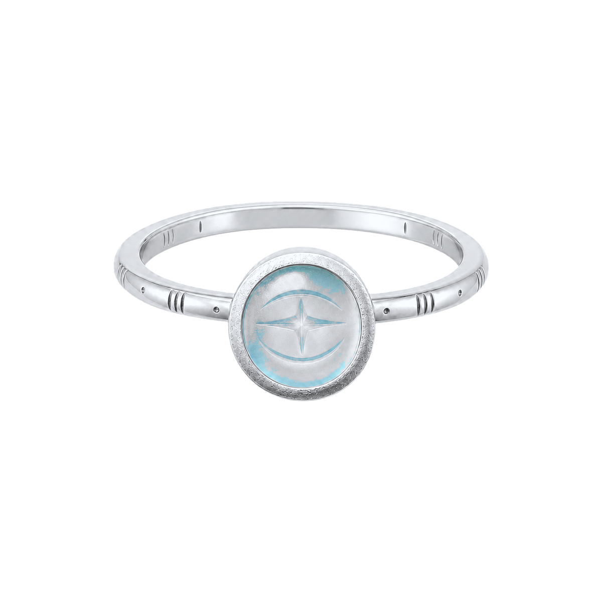 Silver Oracle Intaglio Ring with oval blue stone and engraved eye-star symbol