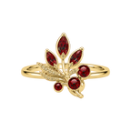 Gold Orchard Reliquary Ring with red jeweled branch