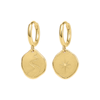 Gold Pilgrim Coin Hoops with irregular engraved charms
