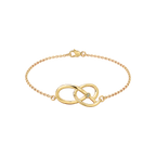 Gold Pilgrim Knot Bracelet with irregular double-loop centerpiece and pale sapphire
