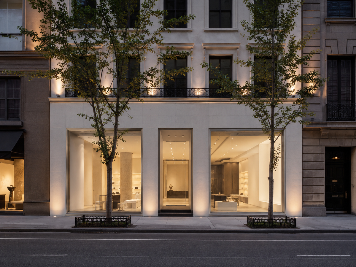 Relic jewellery storefront exterior illuminated in the evening