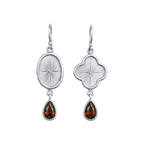 Silver Reliquary Drop Earrings with mismatched medallions and garnet drops