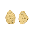 Gold Sacred Fragment Stud Earrings with irregular tablet forms and clear stones