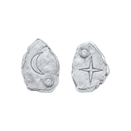 Silver Sacred Fragment Stud Earrings with irregular tablet forms and clear stones