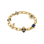 Gold Sacred Reliquary Bracelet with devotional blue charms