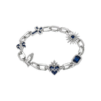 Silver Sacred Reliquary Bracelet with devotional blue charms