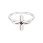 Silver Threefold Cross Ring with stepped Trinity rails and garnet
