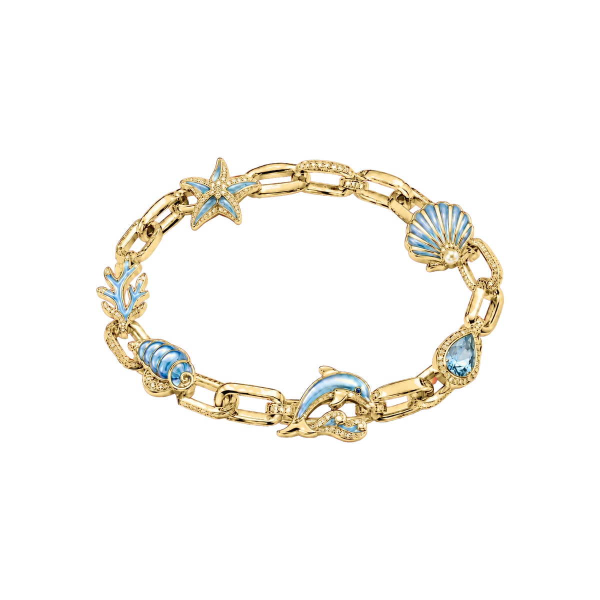 Gold Tidal Reliquary Bracelet with ocean charms
