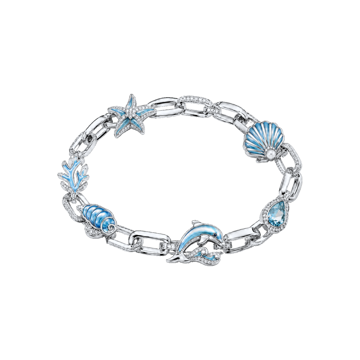Silver Tidal Reliquary Bracelet with ocean charms