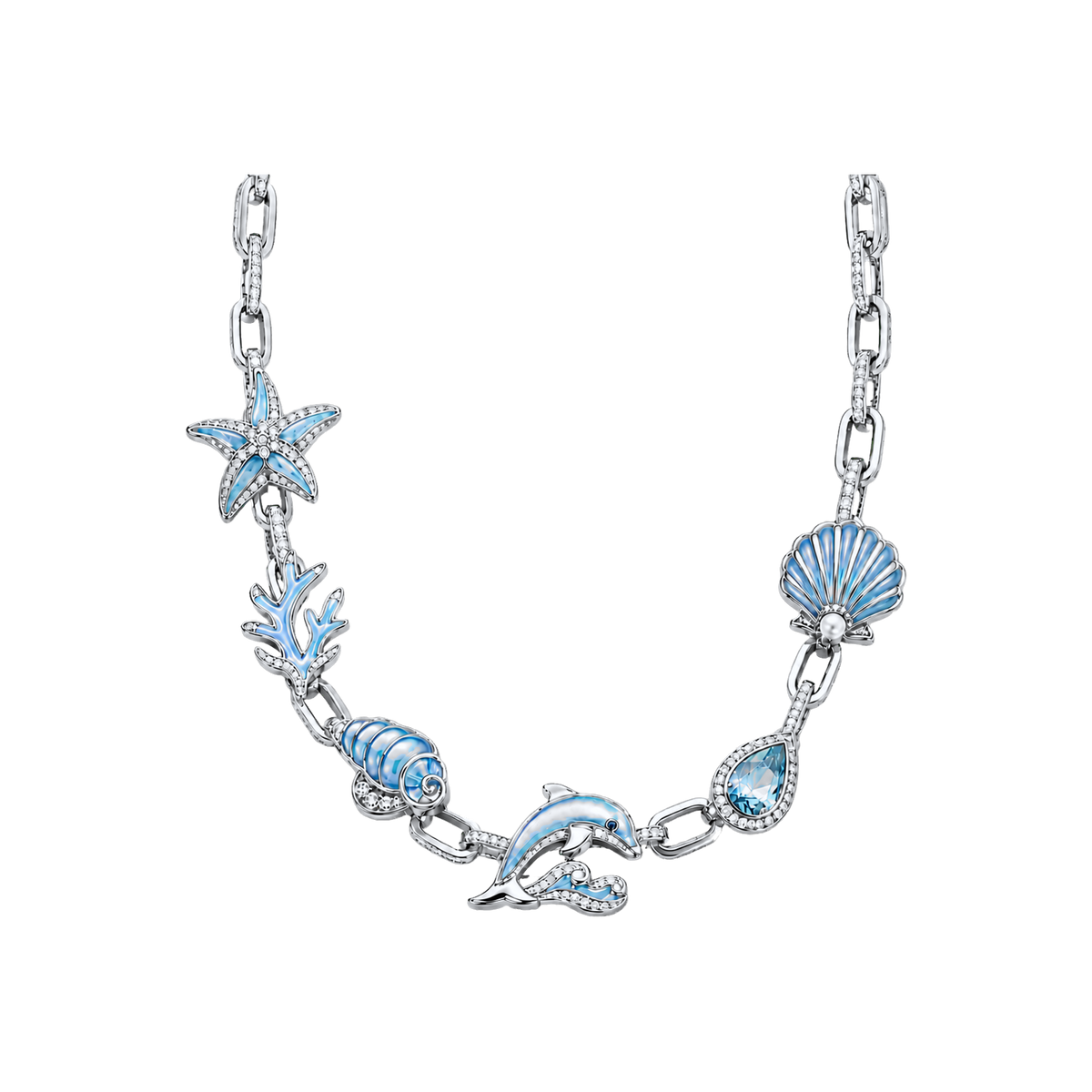 Silver Tidal Reliquary Necklace with ocean charms