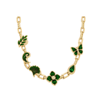 Gold Verdant Reliquary Necklace with green nature charms