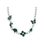 Silver Verdant Reliquary Necklace with green nature charms
