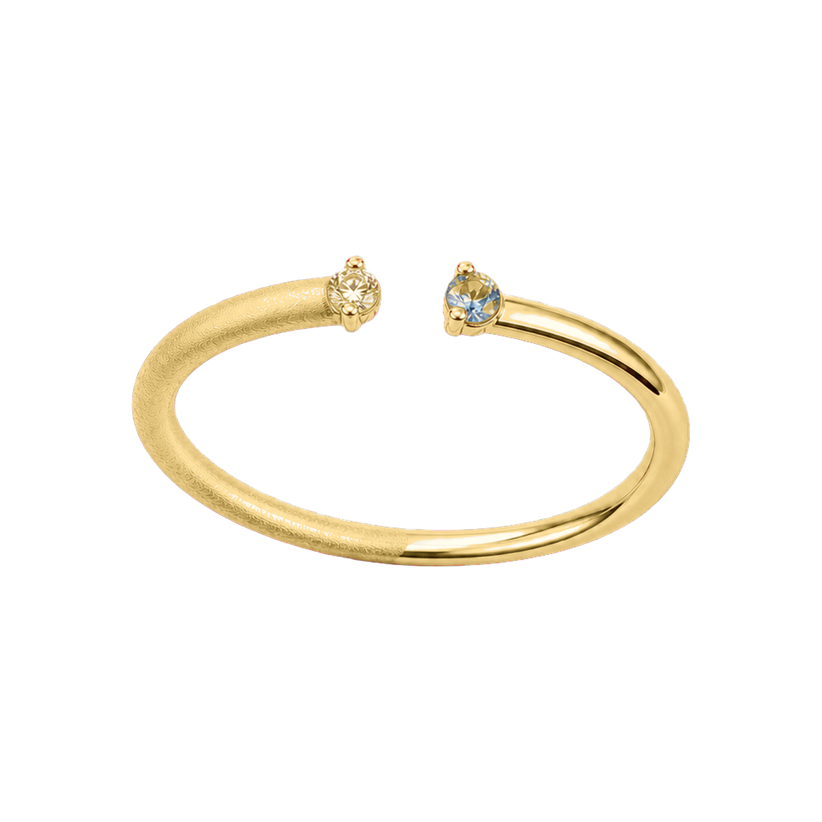 Gold Vestige Halo Ring with broken circular form and mismatched stones