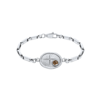 Silver Votive Seal Bracelet with engraved solar medallion and smoky stone